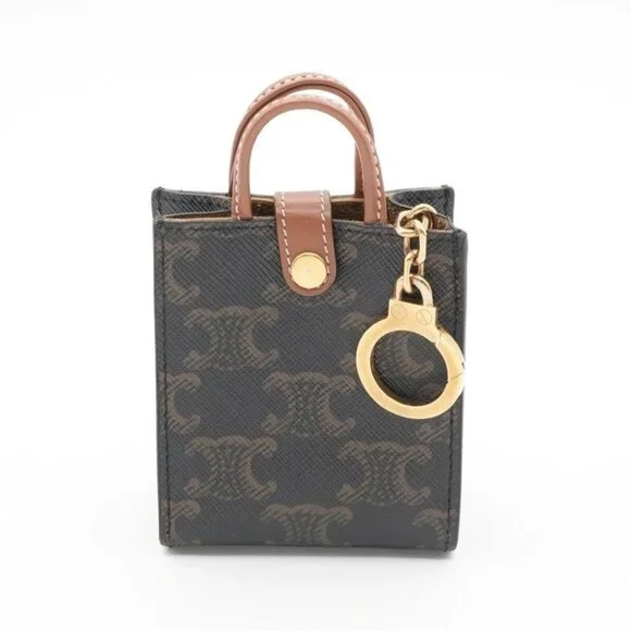 Celine Charm Brown White Gold Triomphe Canvas Logo Micro Vertical Cabas - Picture 3 of 6